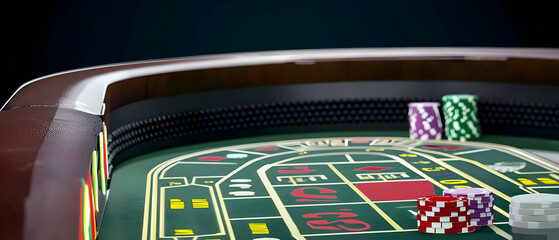 Obraz premium Close Up Casino Table With Chips And Dice