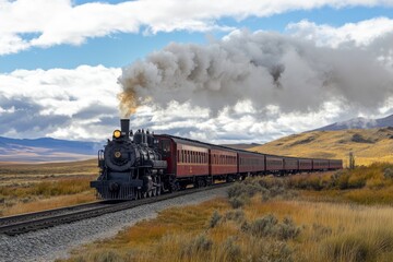 steam train on the countryside