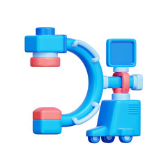 3D icon of a mobile C-arm X-ray machine used in surgery and orthopedics, representing intraoperative imaging device in hospitals.