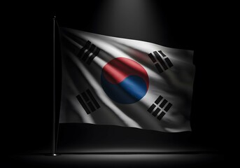 Hand Holding South Korean Flag, Korean Taegeukgi in Hand Stock Photo, Patriotic Hand with National Flag of Korea, Korean Flag in Human Hand Image, Holding Republic of Korea Flag Picture