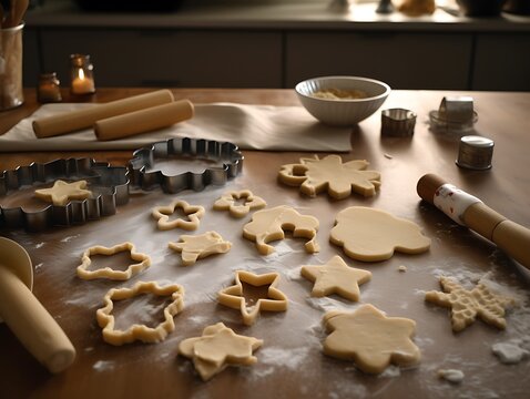 Baking Christmas cookies with rolling pins.