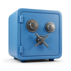 Blue safe isolated on white background for security, banking, and finance use cases.