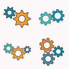 Vector gears and cogs icons symbolizing machinery parts, automation, industrial tools, and system management solutions