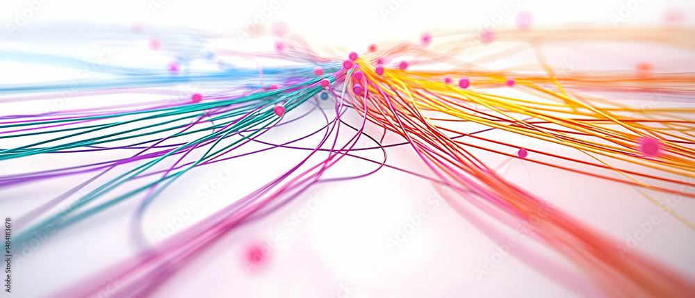 Poster abstract colorful network lines on white background