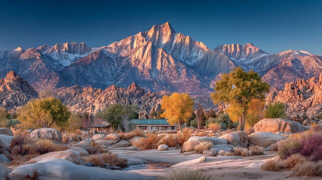 Majestic Mt Whitney Sunrise Autumn in Alabama Hills.