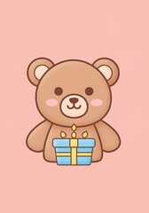 Fototapeta premium Adorable Brown Bear's Birthday Gift: Cute Cartoon Illustration