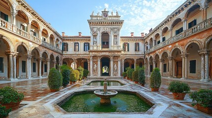 Naklejka premium Venetian Courtyard Palace Architecture Ancient Fountain