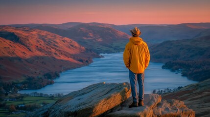 Fototapeta premium Majestic Sunset Hike Lake District Vista.