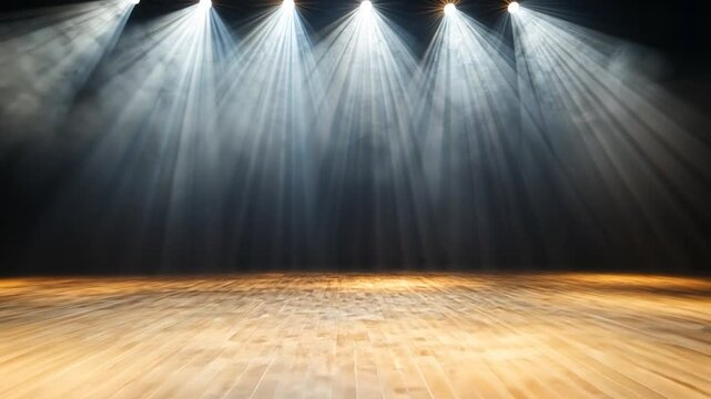 Stage lighting on wooden floor spotlight background presentation space