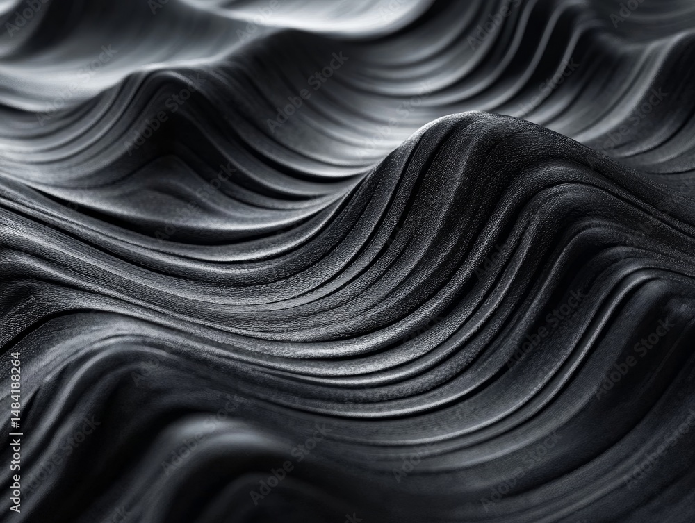 Poster abstract grayscale ripple pattern: dark undulating texture with subtle highlights