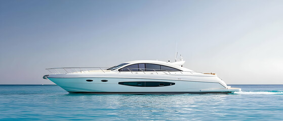 Luxury White Motor Yacht On Turquoise Ocean Water