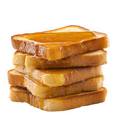 Golden toast slices with drizzle