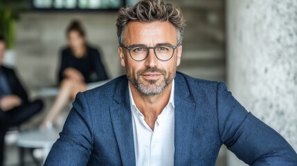 Fototapeta premium Business meeting discussion modern office professional portrait urban environment close-up leadership concept