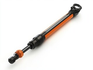 Motorcycle steering damper isolated on white background for vehicle parts, engineering, and automotive industry uses.