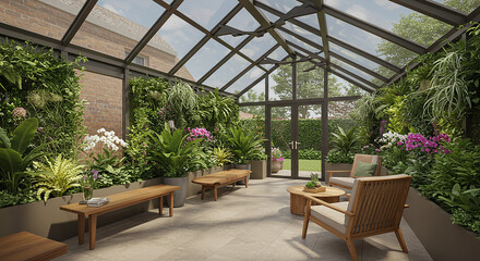 Lush conservatory sanctuary with natural light