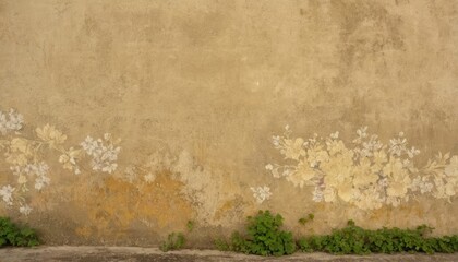 old brush and floral paint cement wall texture, grunge background. 3
