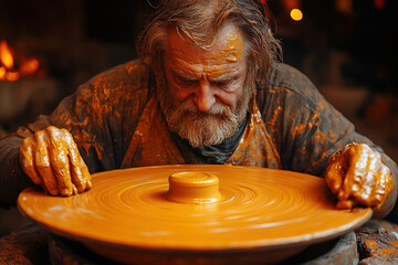 A man making a clay pot.