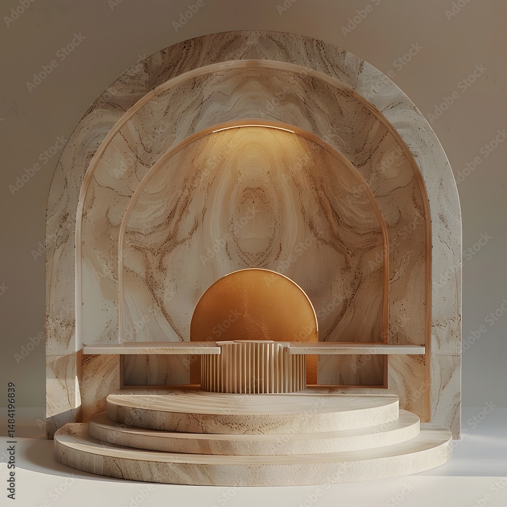 Poster abstract minimal display with sun light and arch.