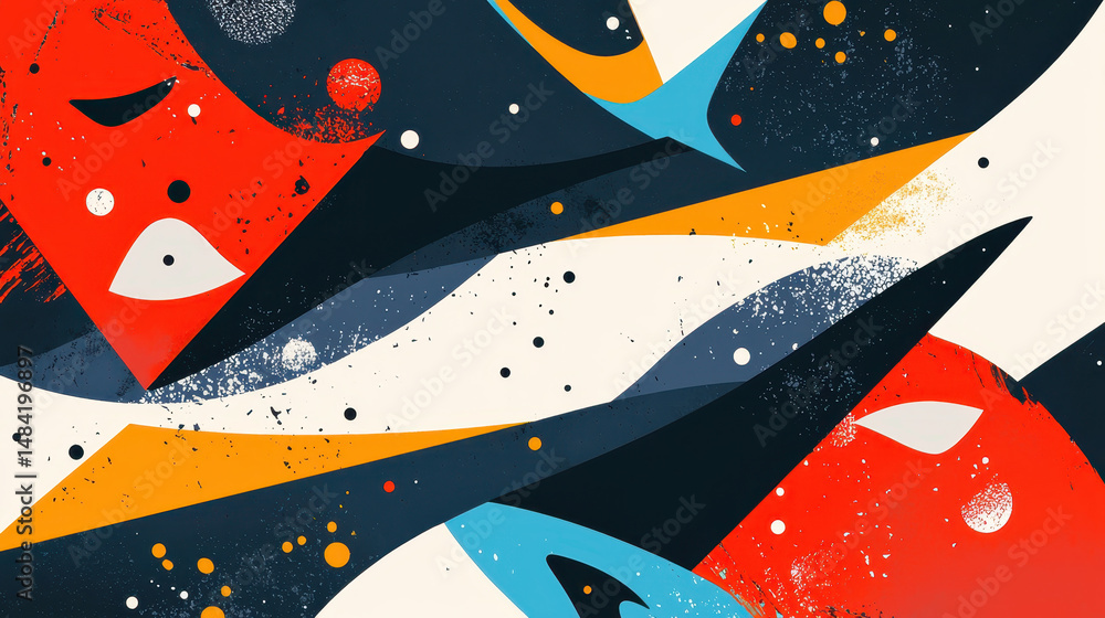 Poster abstract colorful modern art composition with bold shapes and vibrant splashes in a dynamic pattern 