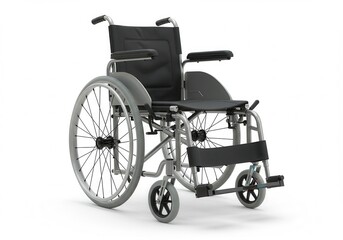 Fototapeta premium Isolated wheelchair with silver frame and black seat on white background