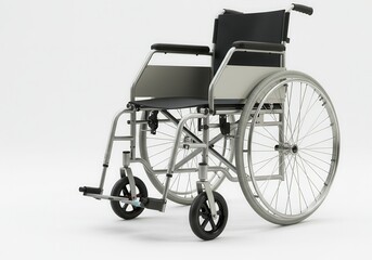 Fototapeta premium Isolated wheelchair with metal frame and black seat on a white background