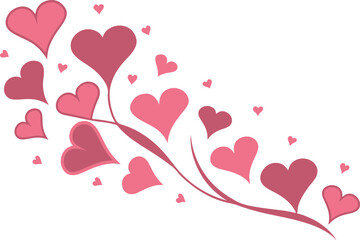 Pink Hearts Floral Branch Vector Illustration with Romantic Design