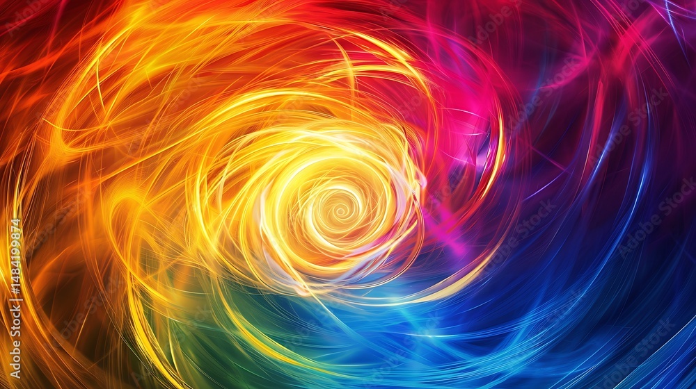 Poster abstract colorful swirling light energy in dynamic spiraling design