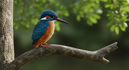 Fototapeta premium Kingfisher's Gaze: Emerald Jewel in Forest Light AI Generated