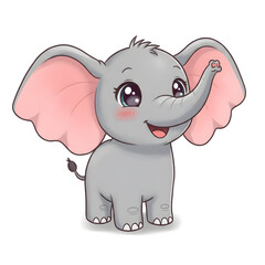 Fototapeta premium Chibi baby elephant with ears spread wide and trunk raised, joyful eyes and blushing cheeks
