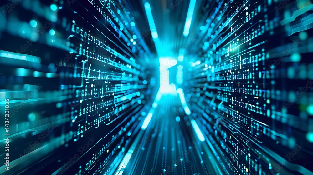 Poster abstract digital tunnel with blue light and circuit board pattern