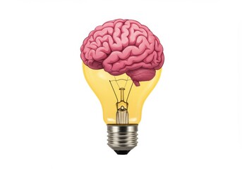 Illustration showing a brain resting atop of a glowing lightbulb on a backdrop