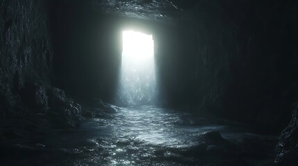Cave tunnel with bright light
