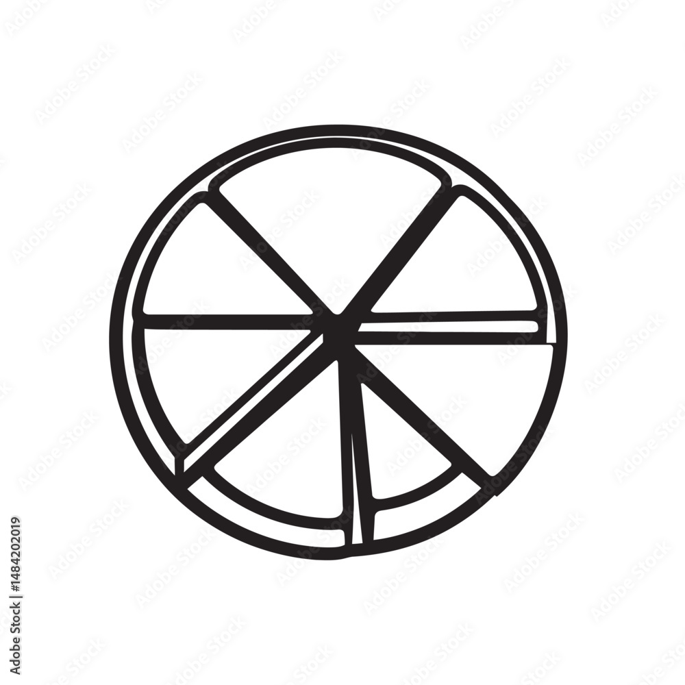 Poster black outline showcases a sliced citrus fruit, forming a segmented circular pattern on transparent b