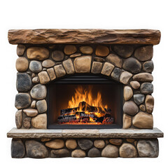 Stone fireplace with roaring fire