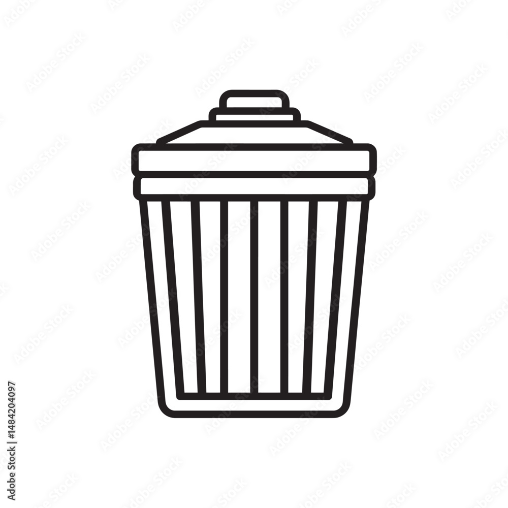 Poster black outline shows a capped garbage bin isolated with a transparent background