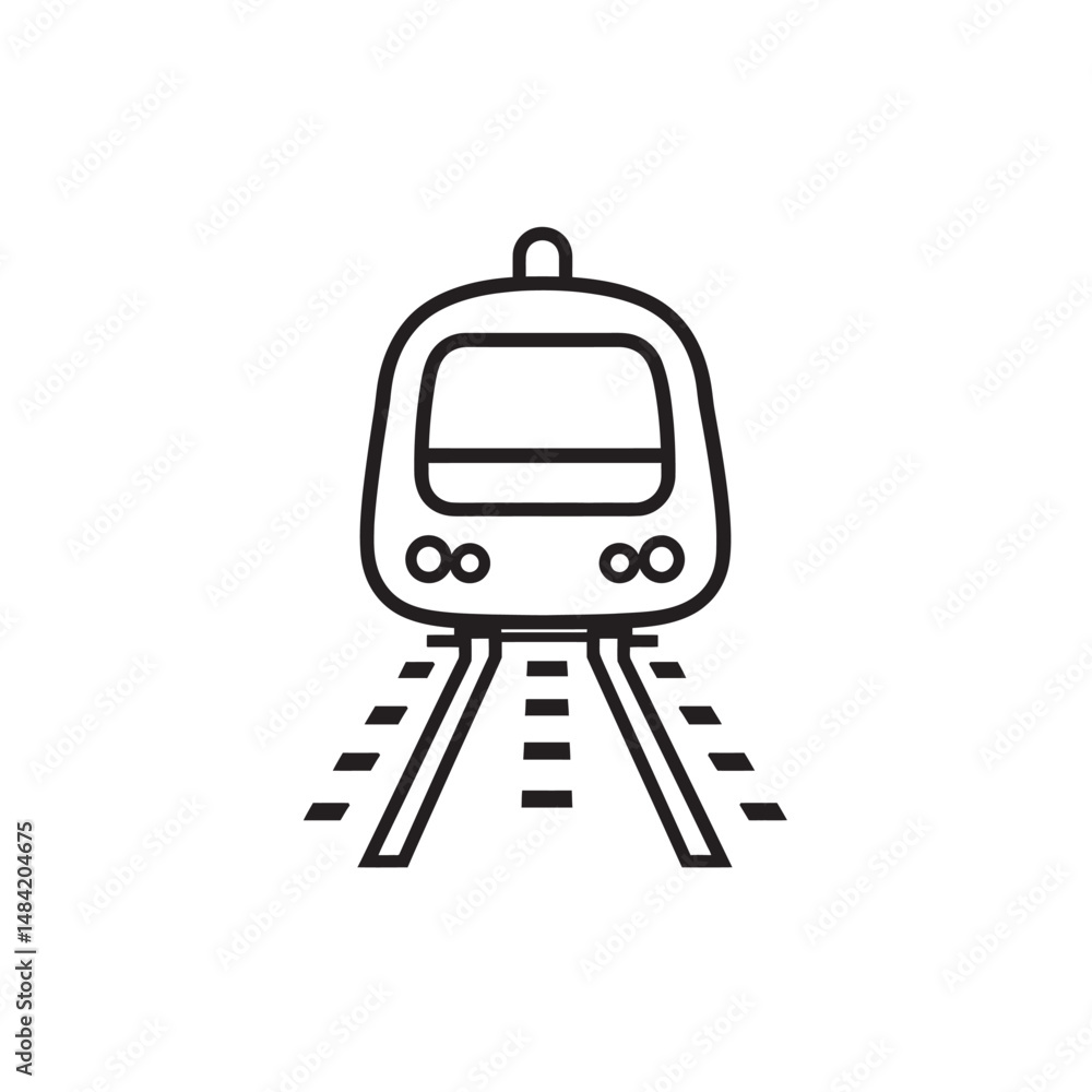 Poster black outline shows a frontview train positioned on its rail tracks with transparent background