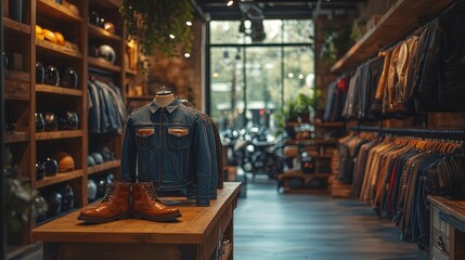 Naklejka premium Stylish motorcycle apparel store interior