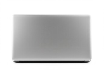 Fototapeta premium Closed silver laptop computer on a white background, back view