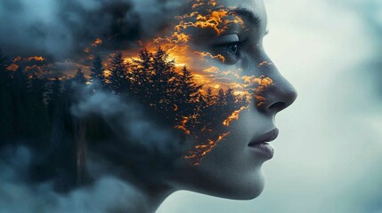 Contrasting imagery featuring clouds and trees. 