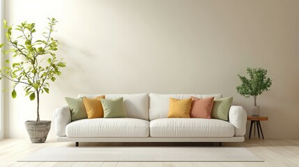 Cozy Modern Living Room Interior Featuring Sofa and Lamp Against White Wall Backdrop