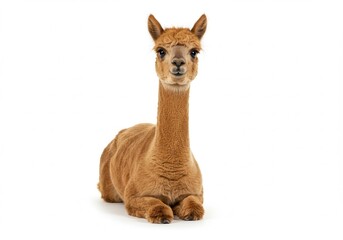 Obraz premium Lying alpaca looking at the camera on a white background