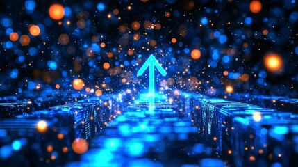 Arrow symbolizing growth accelerated by technology, featuring glowing effects.