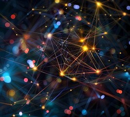 Abstract Network with Colorful Bokeh Lights, Dynamic Technology