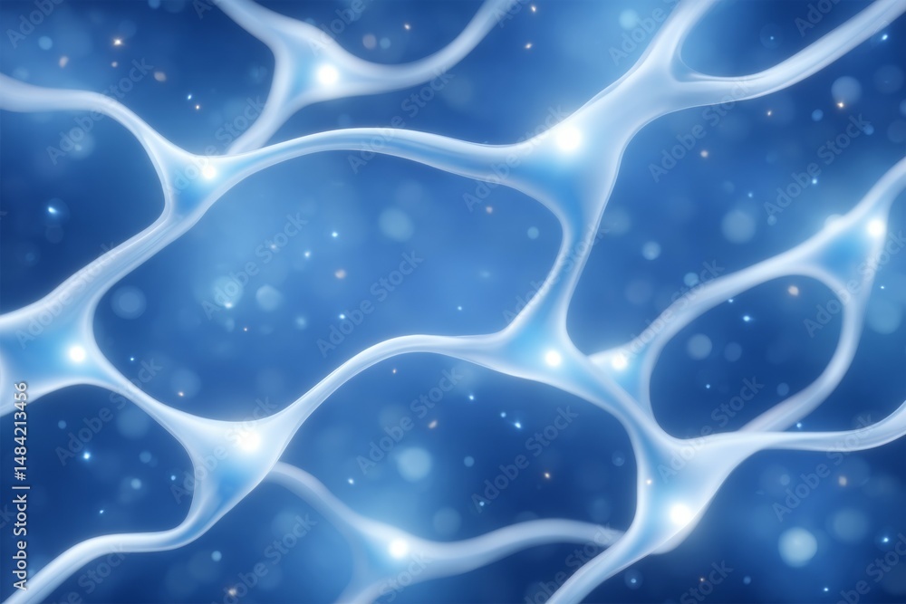 Poster abstract blue cellular network with glowing lines and bokeh effect