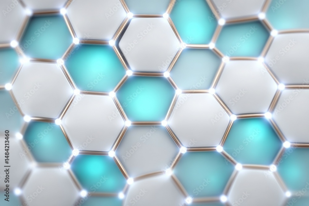 Poster futuristic hexagonal pattern with illuminated blue and white cells