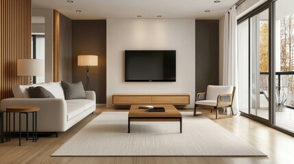 Modern Living Room Panorama - 3D Rendered Interior Design