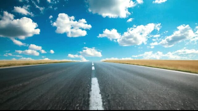 果てしなく続く一直線の道を進むイメージ