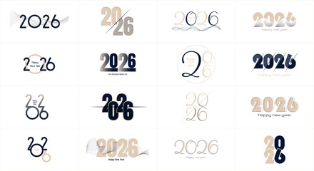 Happy new year 2026 concept design set, sign and symbol of number 2026 for celebration New Year, 2026 design template in square and landscape. 2026 logo number 