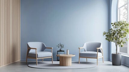 Sky Blue Pastel Interior Accent - Modern Reception or Lounge Area Mockup in 3D Rendering