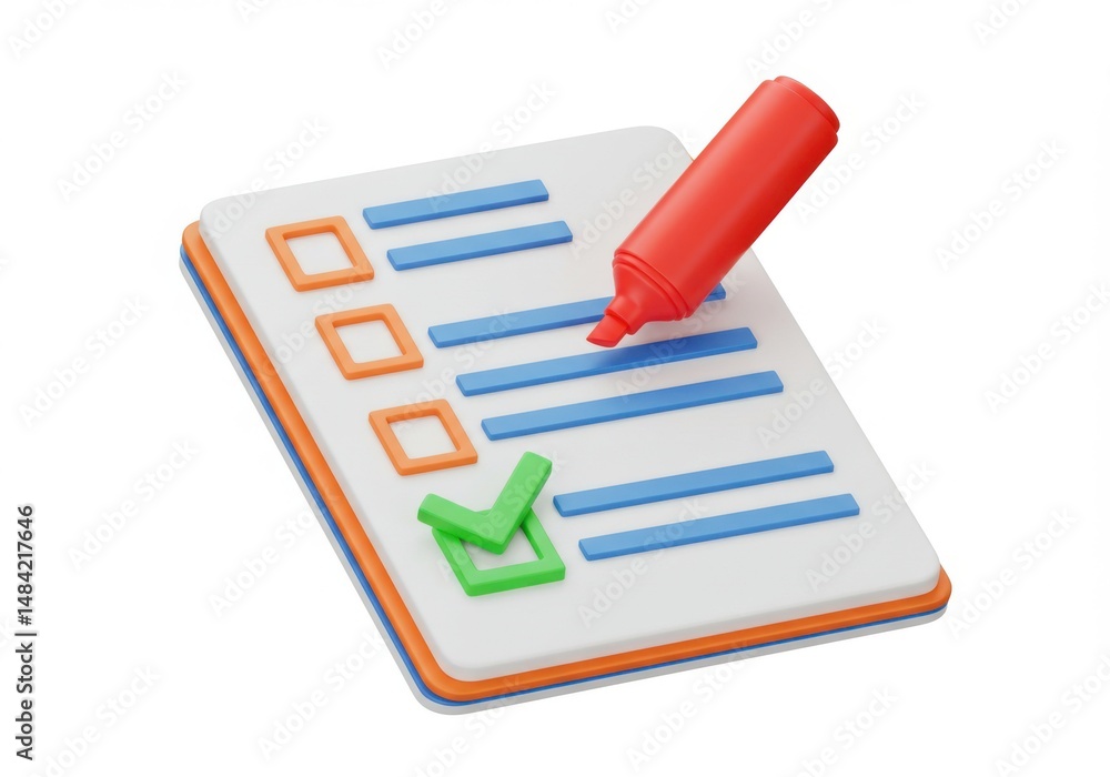 Poster illustration of a checklist with a marker and a green check mark at the bottom